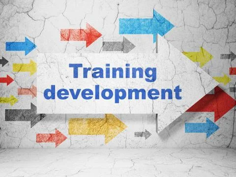 Learning concept: arrow with Training Development on grunge wall background Illustrazione stock