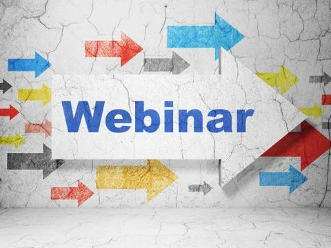 Learning concept: arrow with Webinar on grunge wall background Illustrazione stock