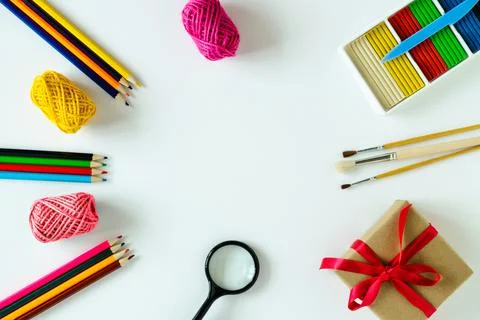 Learning concept, back to school. On a white background, a set of stationery, Stock Photos