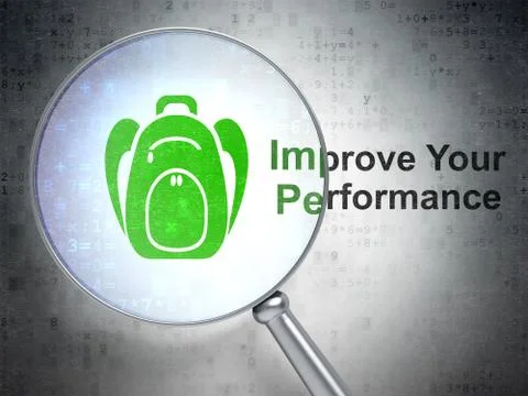 Learning concept: Backpack and Improve Your Performance with optical glass Stock Illustration