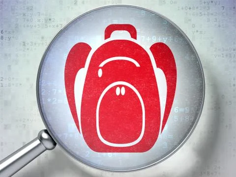 Learning concept: Backpack with optical glass on digital background Stock Illustration