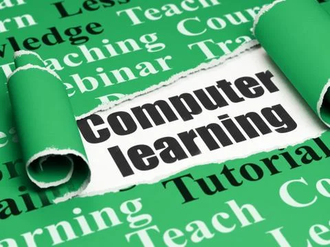 Learning concept: black text Computer Learning under the piece of  torn paper Stock Illustration