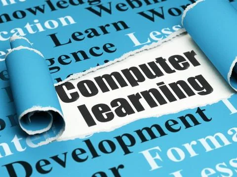 Learning concept: black text Computer Learning under the piece of  torn paper 스톡 일러스트