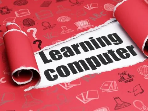 Learning concept: black text Learning Computer under the piece of  torn paper 스톡 일러스트