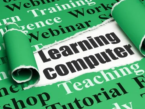 Learning concept: black text Learning Computer under the piece of  torn paper Stockillustratie