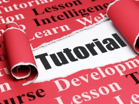 Learning concept: black text Tutorial under the piece of  torn paper Stock Illustration