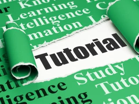 Learning concept: black text Tutorial under the piece of  torn paper Stock Illustration