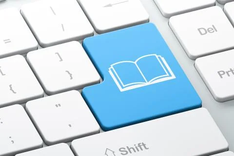 Learning concept: Book on computer keyboard background Stock Illustration