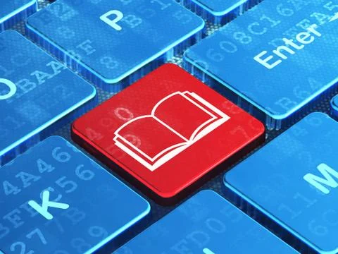 Learning concept: Book on computer keyboard background 스톡 일러스트