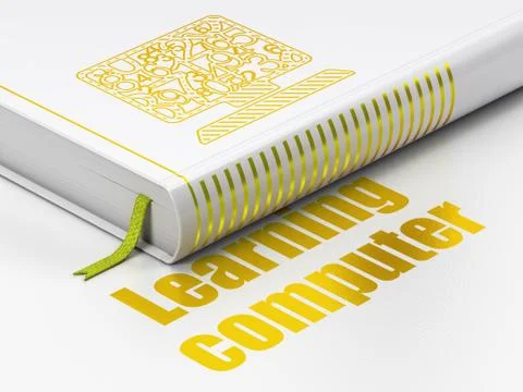 Learning concept: book Computer Pc, Learning Computer on white background 스톡 일러스트