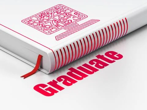 Learning concept: book Computer Pc, Graduate on white background Illustrazione stock