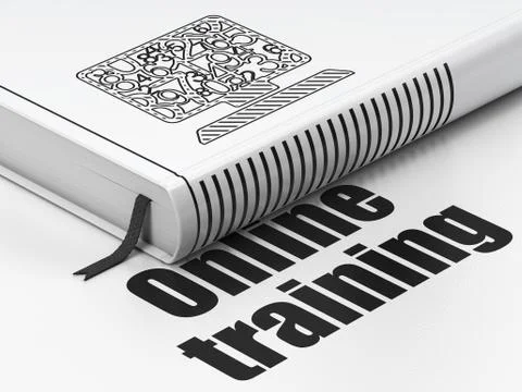 Learning concept: book Computer Pc, Online Training on white background Illustrazione stock