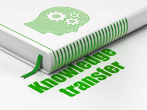 Learning concept: book Head With Gears, Knowledge Transfer on white background Stock Illustration