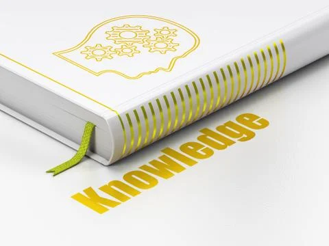 Learning concept: book Head With Gears, Knowledge on white background Stock Illustration