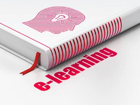 Learning concept: book Head With Light Bulb, E-learning on white background 스톡 일러스트