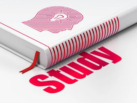 Learning concept: book Head With Light Bulb, Study on white background 스톡 일러스트