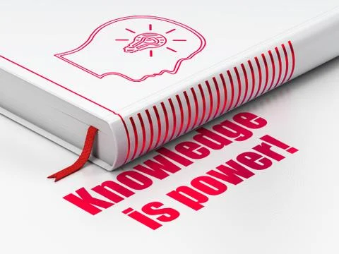 Learning concept: book Head With Lightbulb, Knowledge Is power! on white Stock Illustration