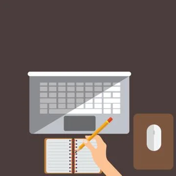 Learning concept. Books, office, computer. Vector illustration. Stock Illustration