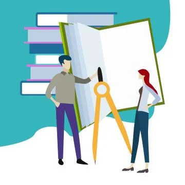 Learning concept. Books, office, computer. Vector illustration. Stock Illustration