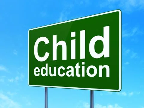 Learning concept: Child Education on road sign background Stock Illustration