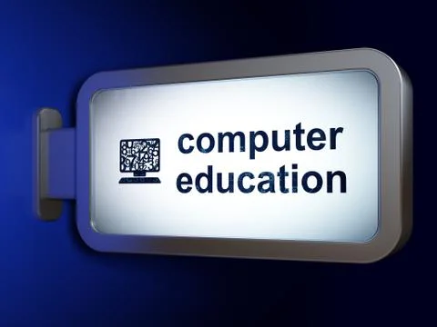 Learning concept: Computer Education and Computer Pc on billboard background 스톡 일러스트