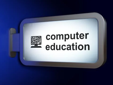 Learning concept: Computer Education and Computer Pc on billboard background Stock Illustration