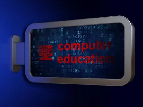Learning concept: Computer Education and Computer Pc on billboard background 스톡 일러스트