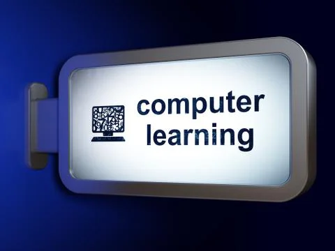 Learning concept: Computer Learning and Computer Pc on billboard background 스톡 일러스트