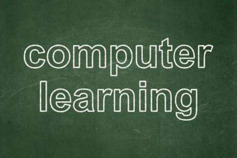 Learning concept: Computer Learning on chalkboard background Stock Illustration