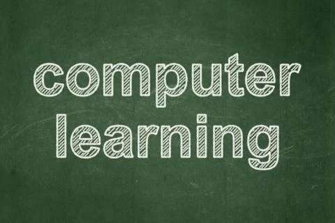 Learning concept: Computer Learning on chalkboard background Stock Illustration