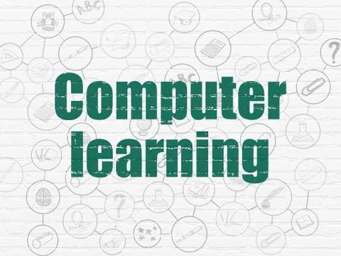 Learning concept: Computer Learning on wall background Stock Illustration
