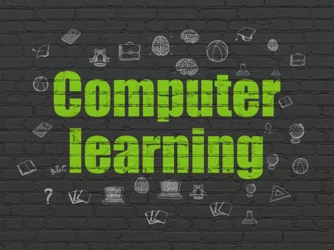 Learning concept: Computer Learning on wall background イラスト素材