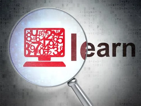 Learning concept: Computer Pc and Learn with optical glass 스톡 일러스트