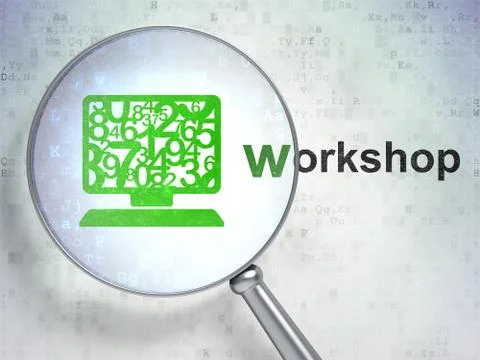 Learning concept: Computer Pc and Workshop with optical glass Stockillustratie