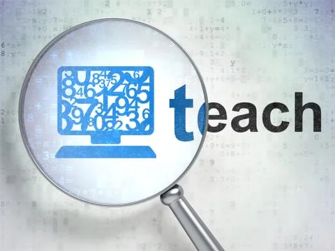 Learning concept: Computer Pc and Teach with optical glass 스톡 일러스트