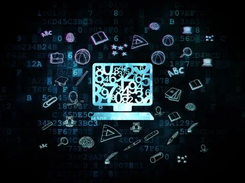 Learning concept: Computer Pc on Digital background Illustrazione stock