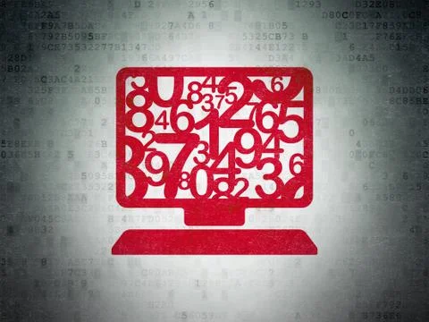 Learning concept: Computer Pc on Digital Data Paper background Illustrazione stock