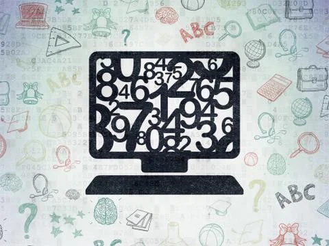 Learning concept: Computer Pc on Digital Data Paper background Illustrazione stock