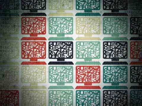 Learning concept: Computer Pc icons on Digital Paper background Illustrazione stock