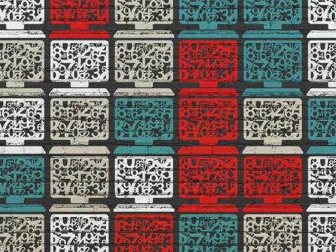 Learning concept: Computer Pc icons on wall background Stock Illustration