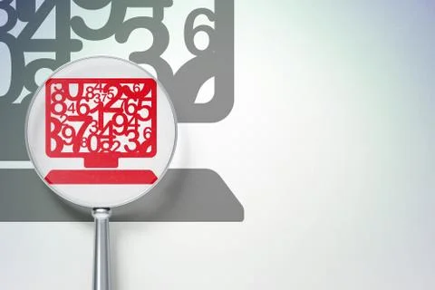Learning concept:  Computer Pc with optical glass on digital background 스톡 일러스트