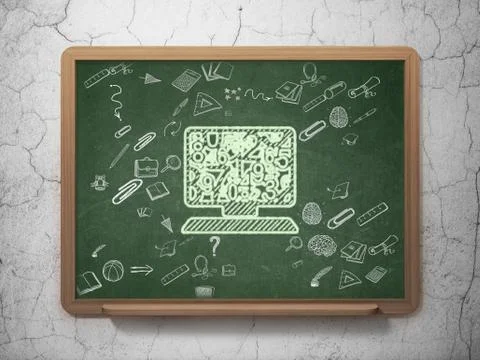 Learning concept: Computer Pc on School Board background Illustrazione stock