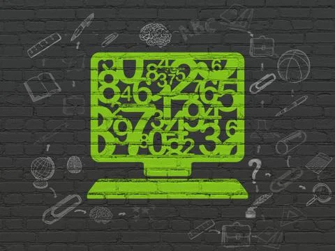 Learning concept: Computer Pc on wall background Illustrazione stock