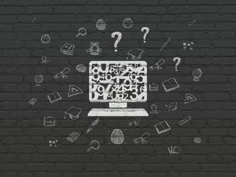 Learning concept: Computer Pc on wall background Illustrazione stock
