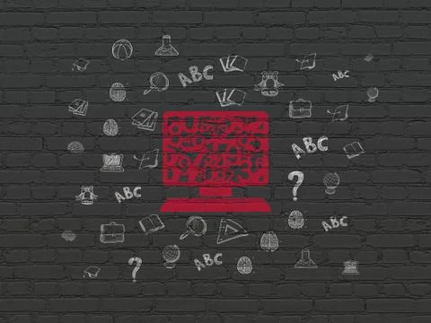 Learning concept: Computer Pc on wall background Illustrazione stock