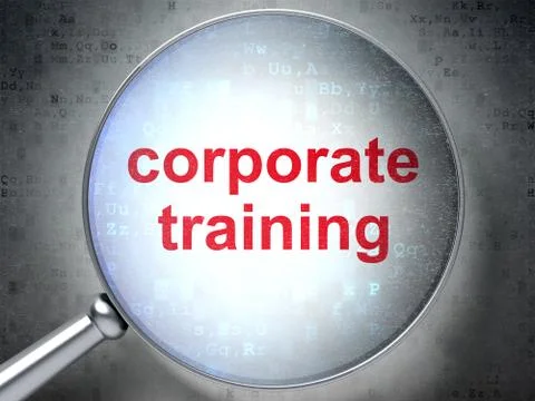 Learning concept: Corporate Training with optical glass Illustrazione stock