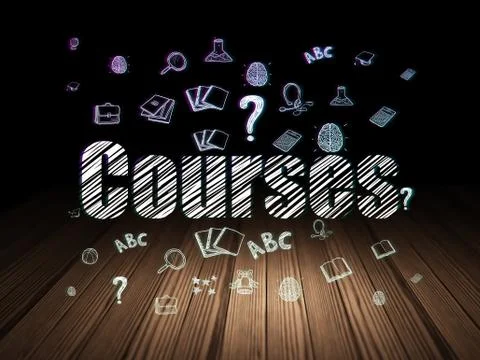 Learning concept: Courses in grunge dark room Stock Illustration