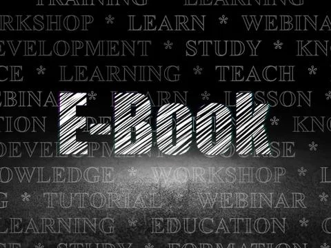 Learning concept: E-Book in grunge dark room Illustrazione stock