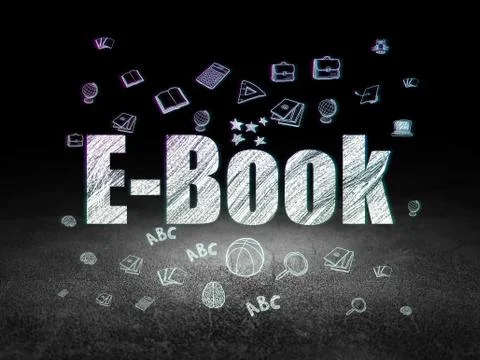 Learning concept: E-Book in grunge dark room Stock Illustration