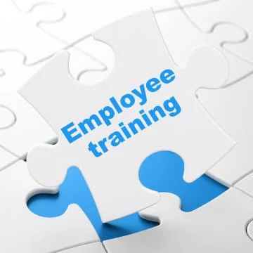 Learning concept: Employee Training on puzzle background Illustrazione stock